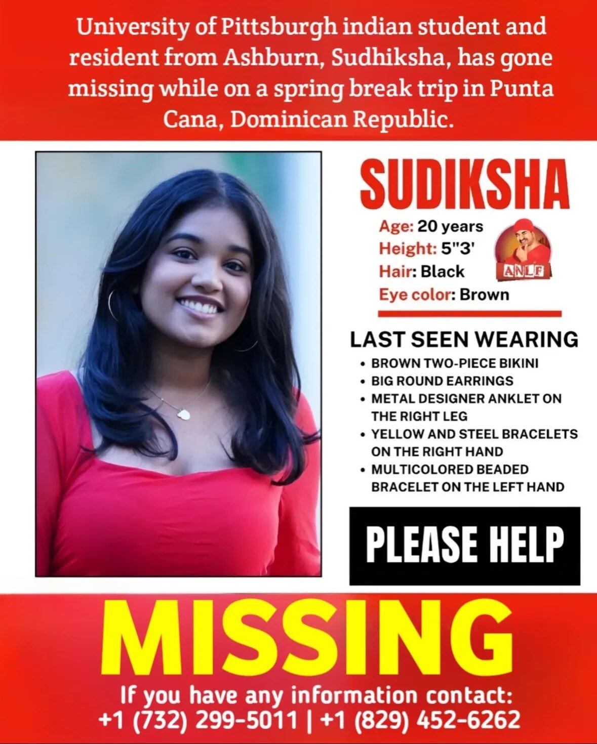 Un cartel anuncia la desaparición de la estudiante norteamericana en RR.DD.