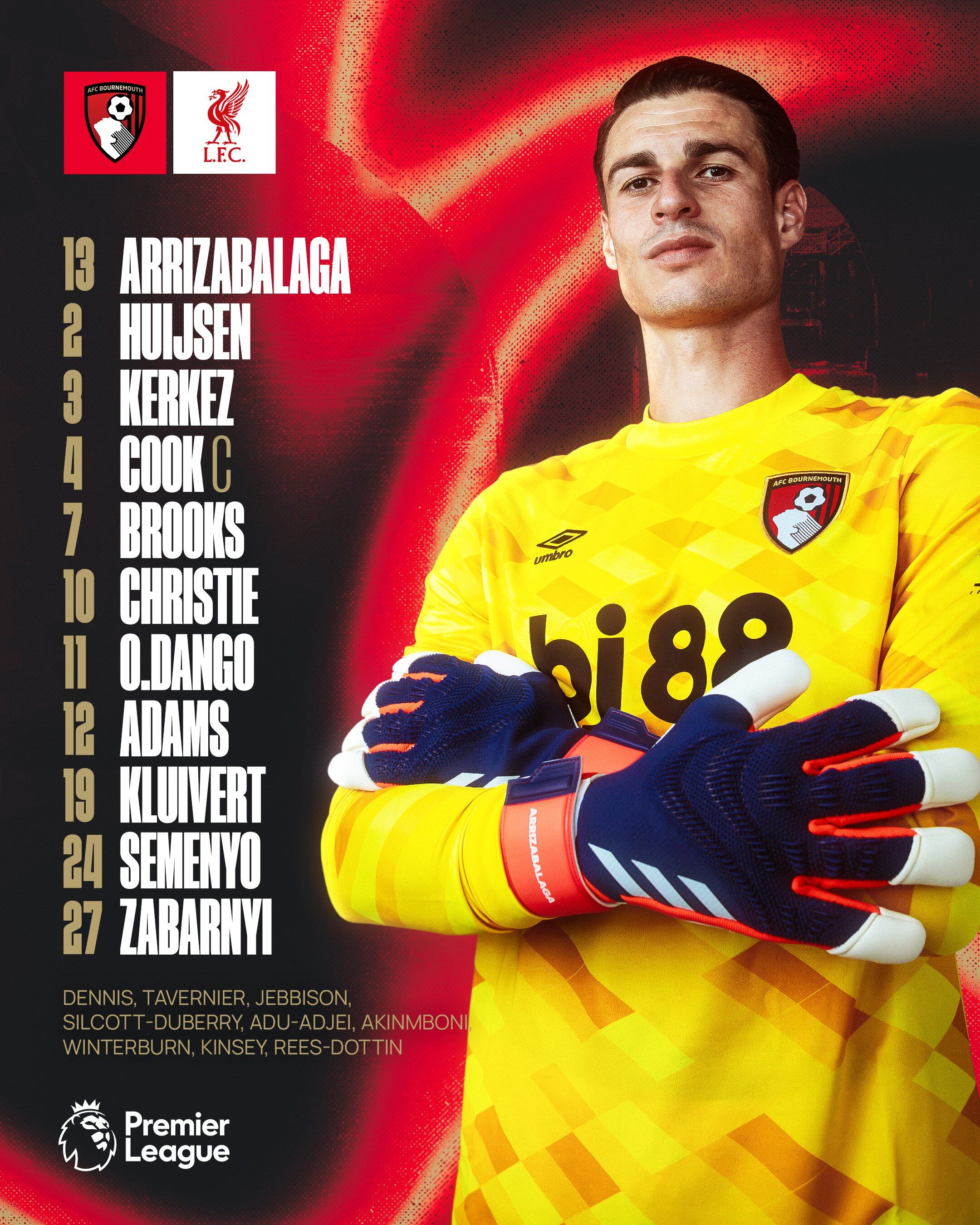 Inicialistas del Bournemouth para enfrentar a Liverpool. No está Luis Sinisterra.