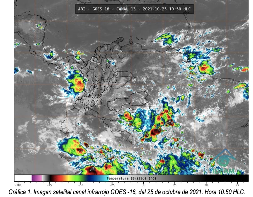 Imagen satelital canal infrarrojo GOES -16, del 25 de octubre de 2021. Hora 10:50 HLC.