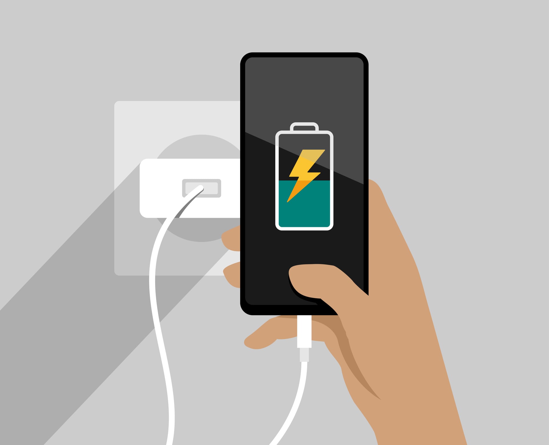 Ilustración de teléfono cargado a una pared.