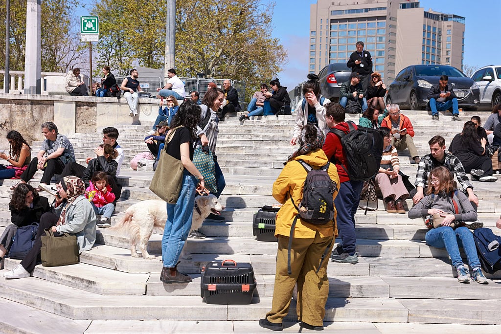 ISTANBUL, TURKIYE- APRIL 23: Citizens seen after numerous earthquakes, the largest of which was 6.2 off the coast of Silivri, caused them to leave their homes, on April 23, 2025 in. Istanbul, Türkiye. (Photo by Omer Yildiz/ dia images via Getty Images)