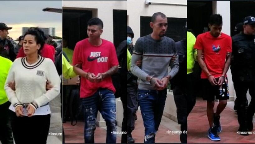 Capturados por el asesinato del fiscal Marcelo Pecci: Marisol Londoño, Cristian Camilo Monsalve Londoño, Wendre Still Scott Carrillo y Eiverson Adrián Arrieta Zabaleta.
