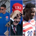 De izquierda a derecha: el presidente, Gustavo Petro; James Rodríguez, futbolista de la Selección Colombia; Gianni Infantino, presidente de la Fifa; Folarin Balogun, futbolista estadounidense y Donald Trump, presidente de Estados Unidos