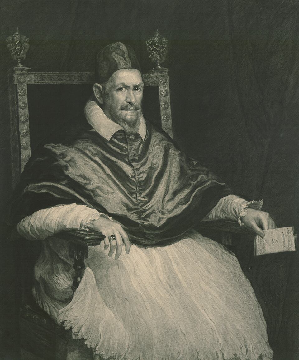 'Retrato del Papa Inocencio X', Eugene Burney a partir de una obra de Diego Velázquez, 1884, S.XIX, Aguafuerte, Calcografía del Louvre (París, Francia).