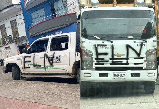 En el casco urbano del municipio de Bolívar, al sur del Cauca, varios vehículos fueron marcados con letreros alusivos al Ejército de Liberación Nacional, ELN. 
La mayoría de los automotores afectados pertenecen a la empresa de transporte público Cootransbolívar.