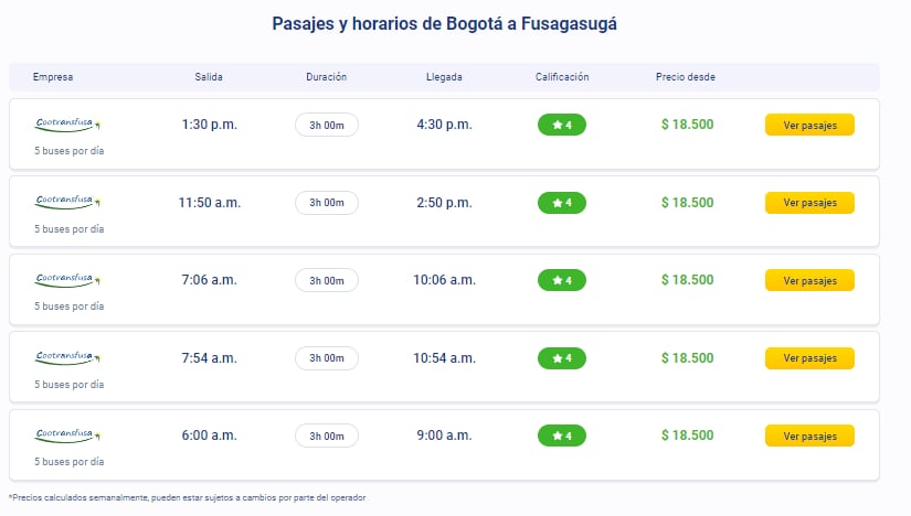 Pasaje de Bogotá a Fusagasugá