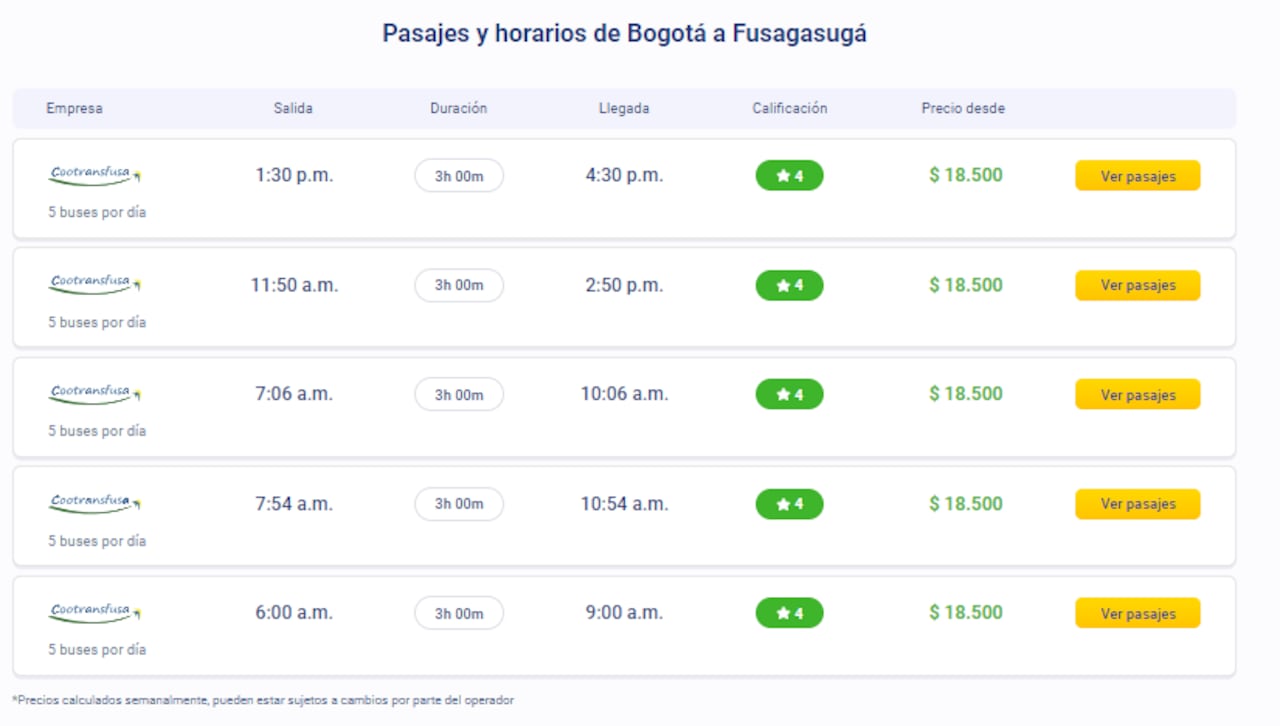 Pasaje de Bogotá a Fusagasugá