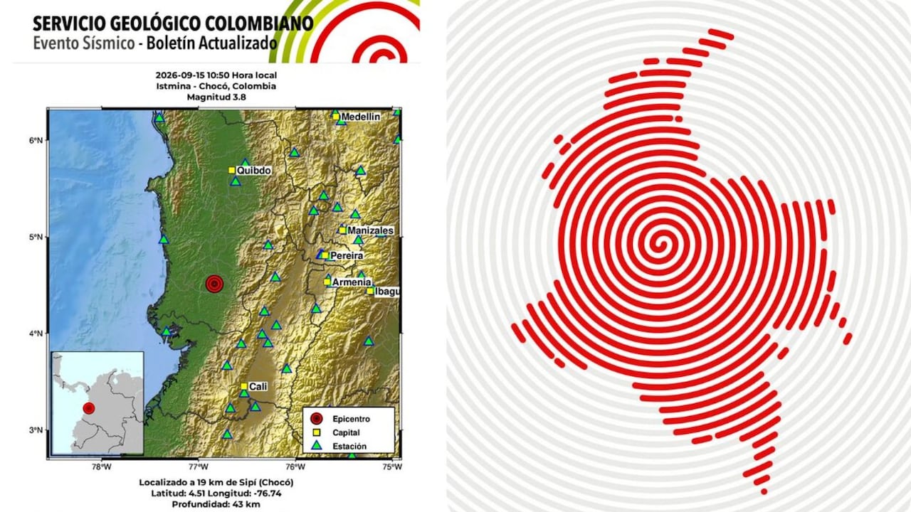 Nuevo sismo de magnitud 3.8 fue registrado este martes 15 de septiembre en Istmina, Chocó.