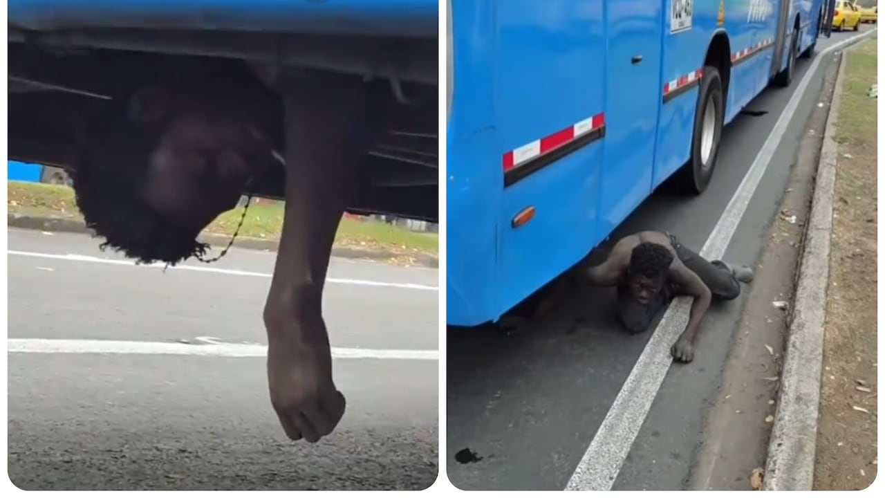 Hallan a habitante de calle durmiendo bajo el chasis de un bus del MIO en Cali.