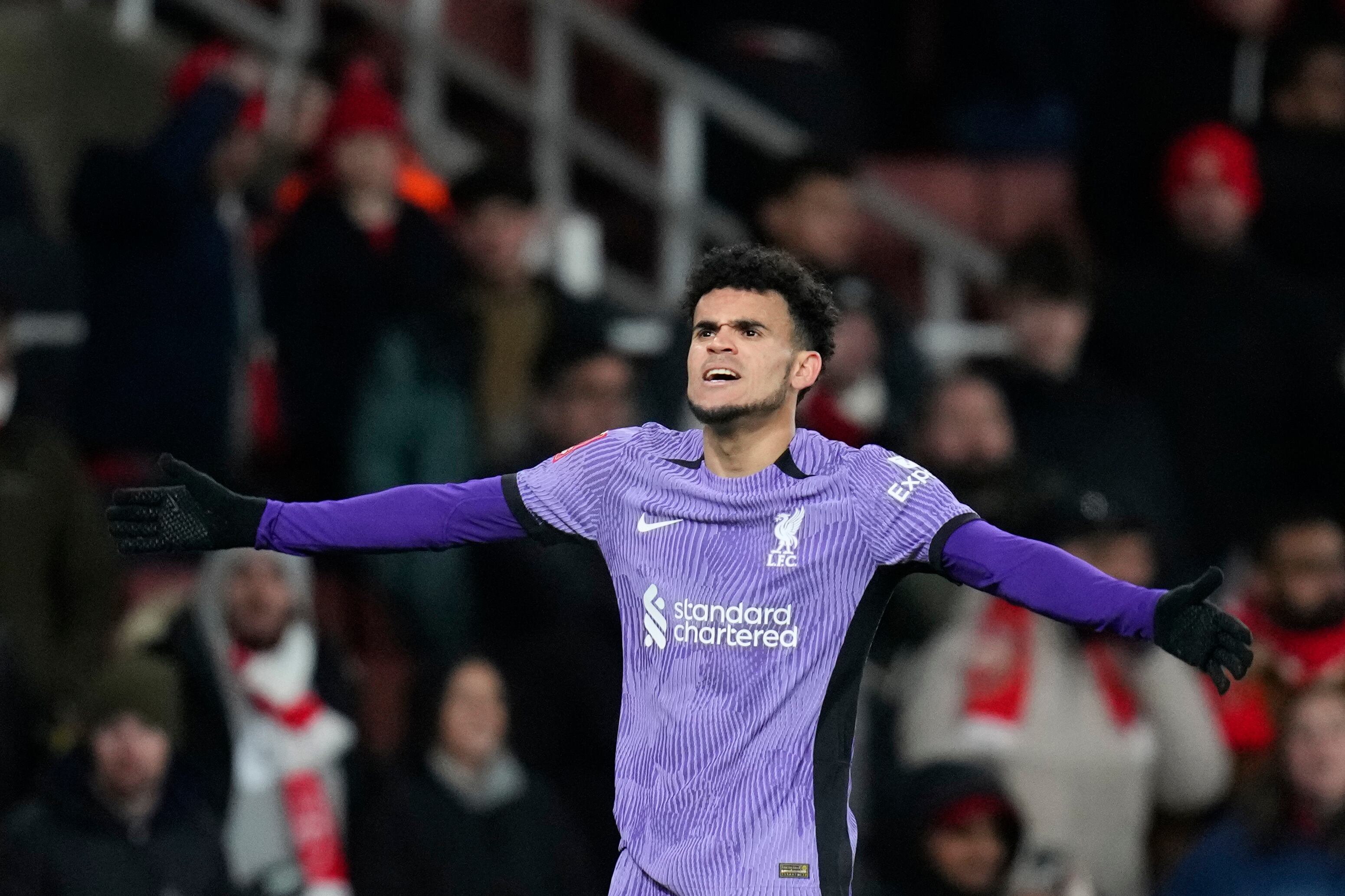 Luis Díaz celebra el gol ante el Arsenal por la FA Cup