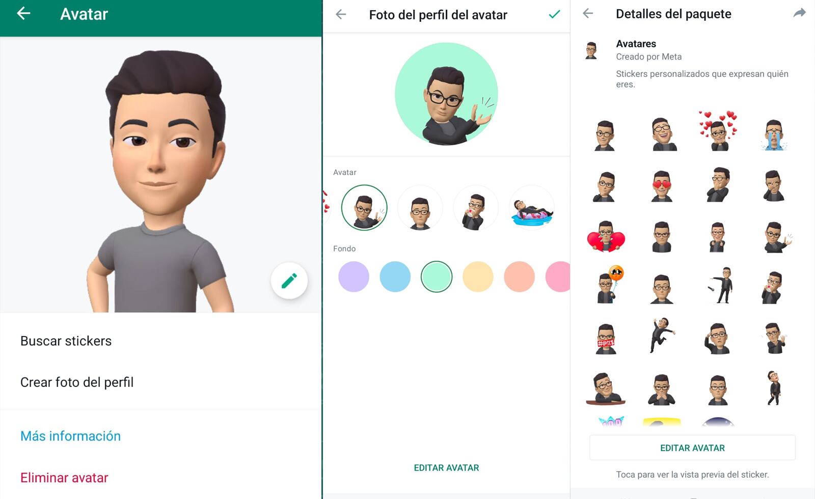 WhatsApp genera varios stickers basados en el avatar personalizado del usuario,