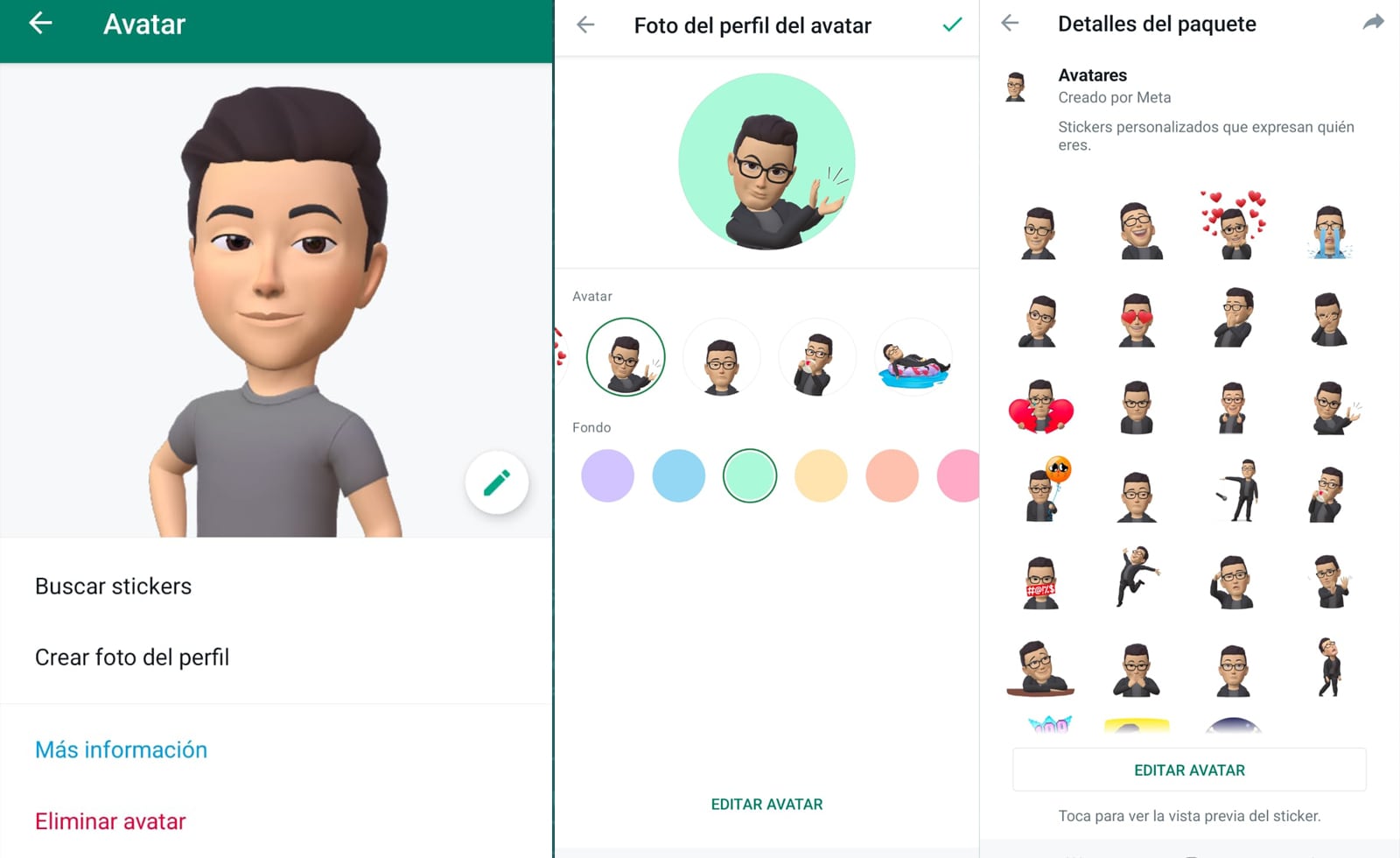 WhatsApp genera varios stickers basados en el avatar personalizado del usuario,