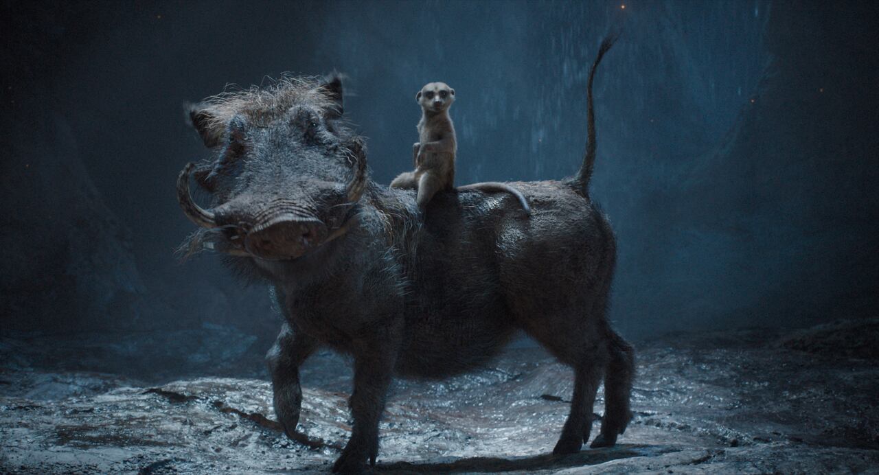(L-R): Pumbaa (voiced by Seth Rogen) and Timon (voiced by Billy Eichner) in Disney’s live-action MUFASA: THE LION KING. Photo courtesy of Disney. © 2024 Disney Enterprises Inc. All Rights Reserved.