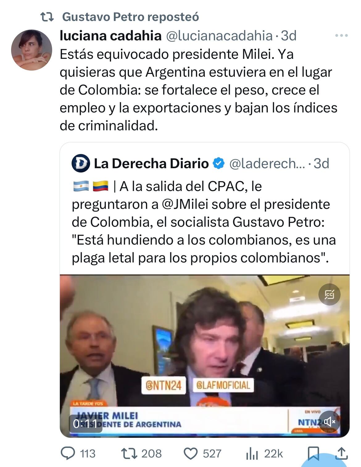 Mensaje replicado por el presidente Petro