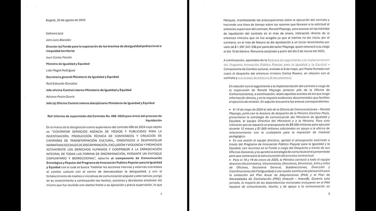 Informe interno del Ministerio de la Igualdad sobre el contrato de comunicaciones.
