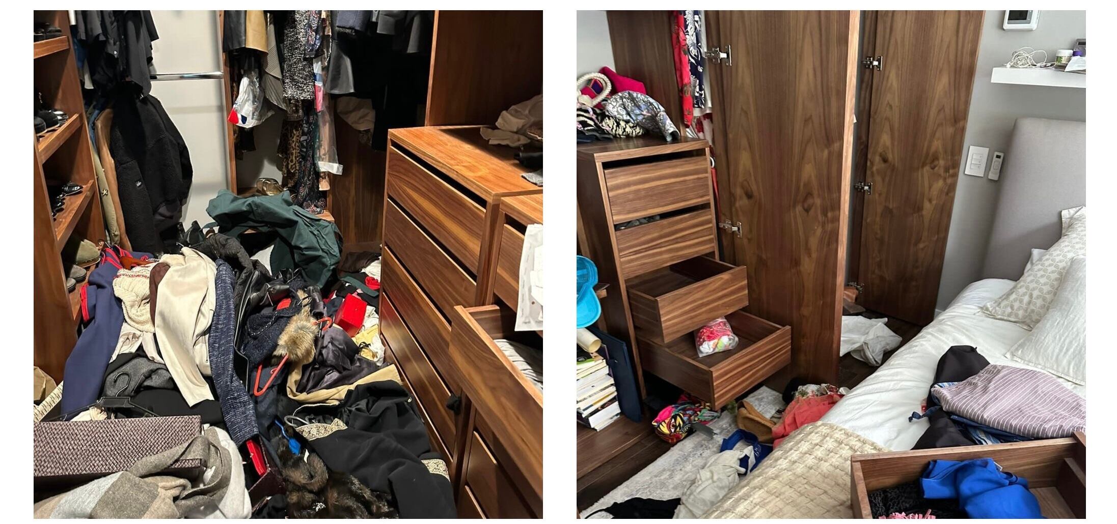 La periodista publicó varias fotografías en las que se puede apreciar la manera como quedaron las cosas tiradas en el suelo y varios de los cajones abiertos en desorden.