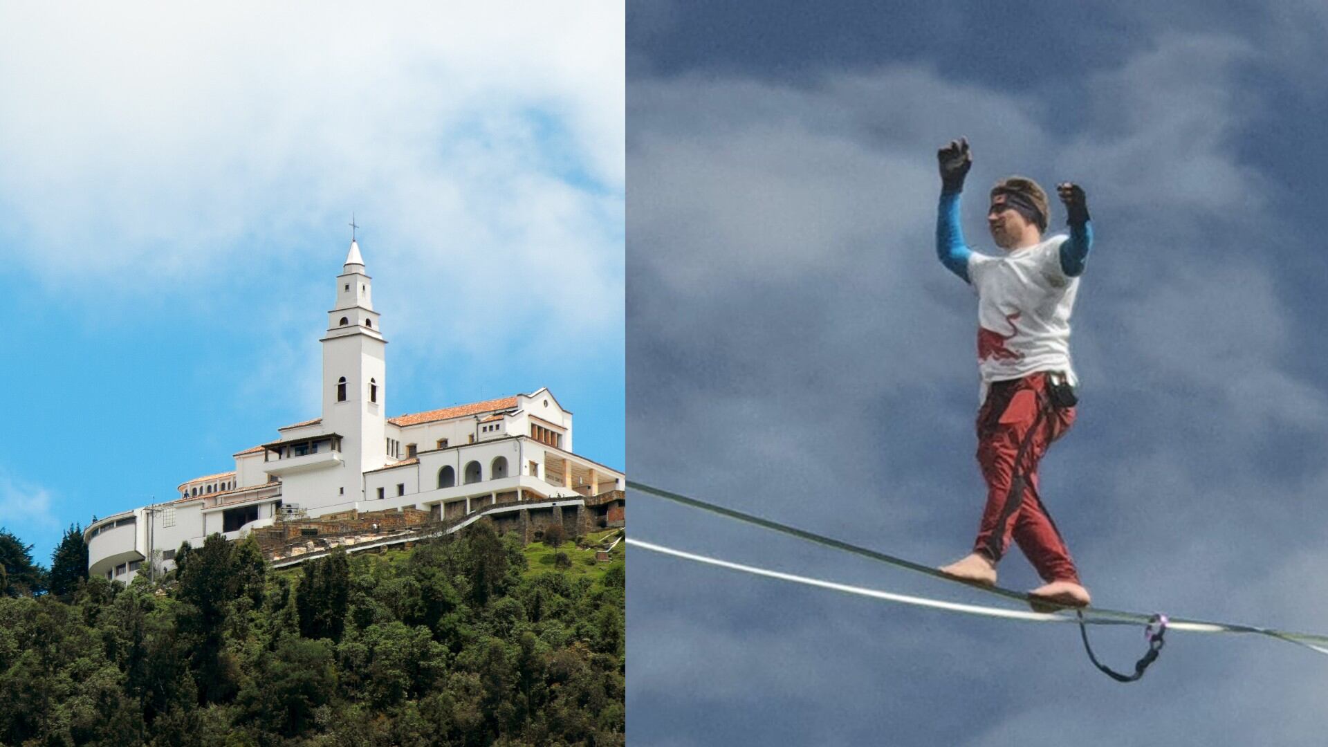 Este jueves 8 de junio un hombre cruzó por una cuerda entre Monserrate y el cerro de Guadalupe.