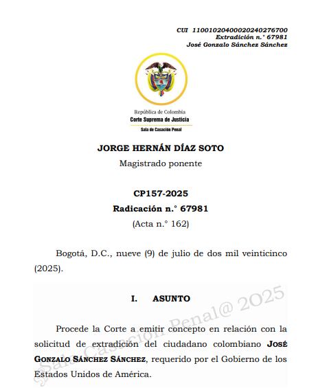 Extradición de alias Gonzalito, cabecilla del Clan del Golfo.