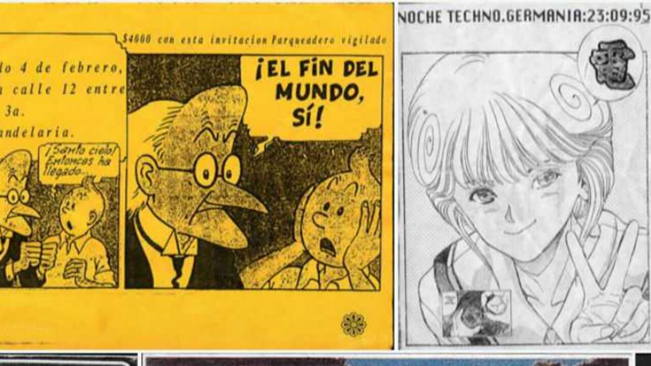 Algunos de los afiches y volantes con los que invitaban a las fiestas a mediados de los noventa. Cortesía: Tomás Jaramillo.