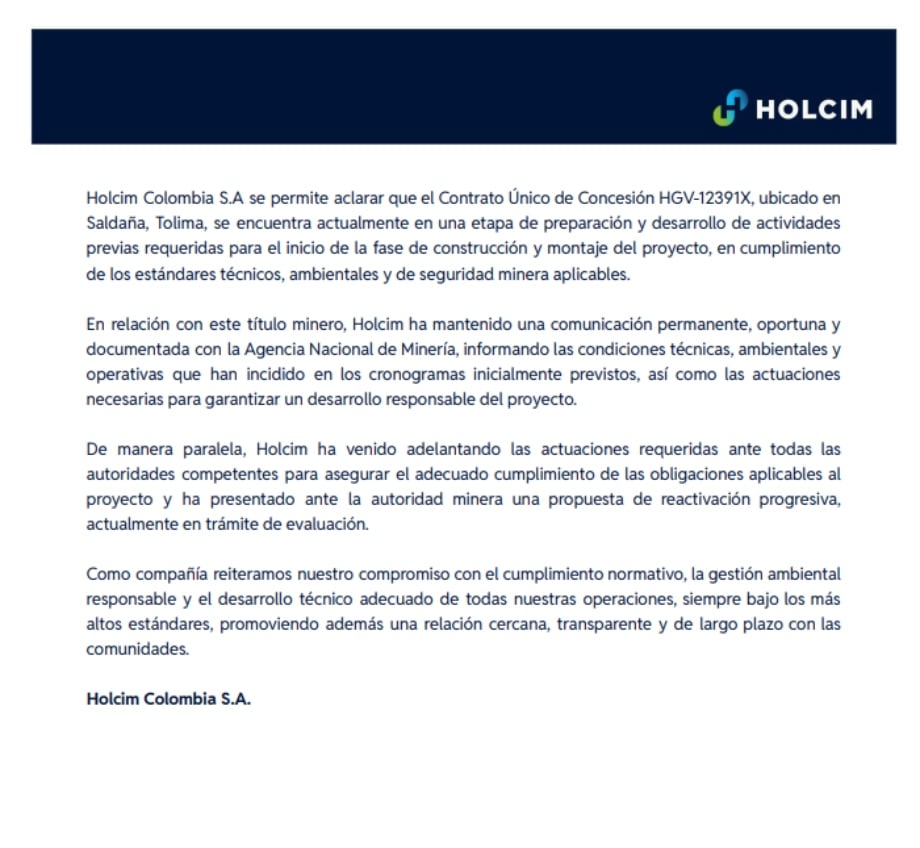Este es el comunicado que entregó la empresa.
