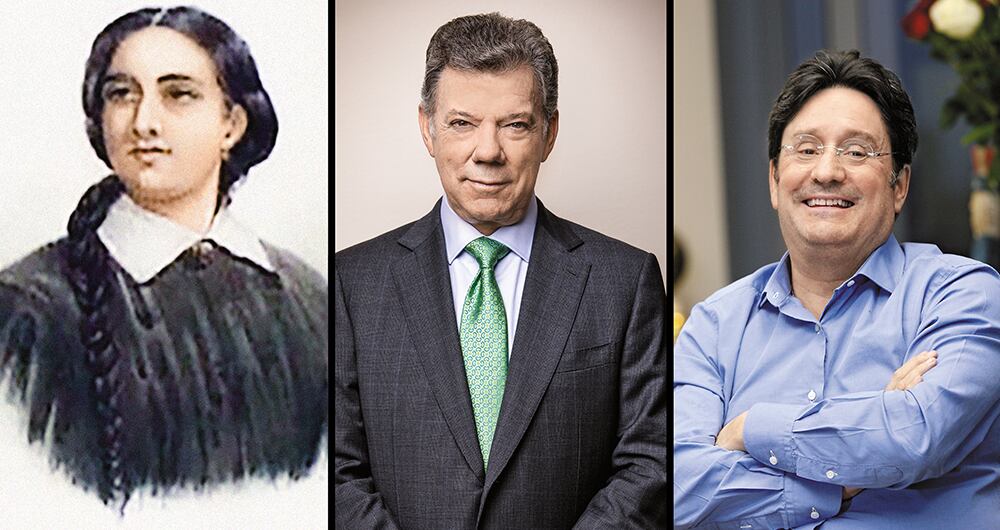 El expresidente Juan Manuel Santos y el exvicepresidente Francisco Santos, que son primos, figuran en la prole de José María Santos Plata, hermano de la heroína Antonia Santos, fusilada por patriota. 
