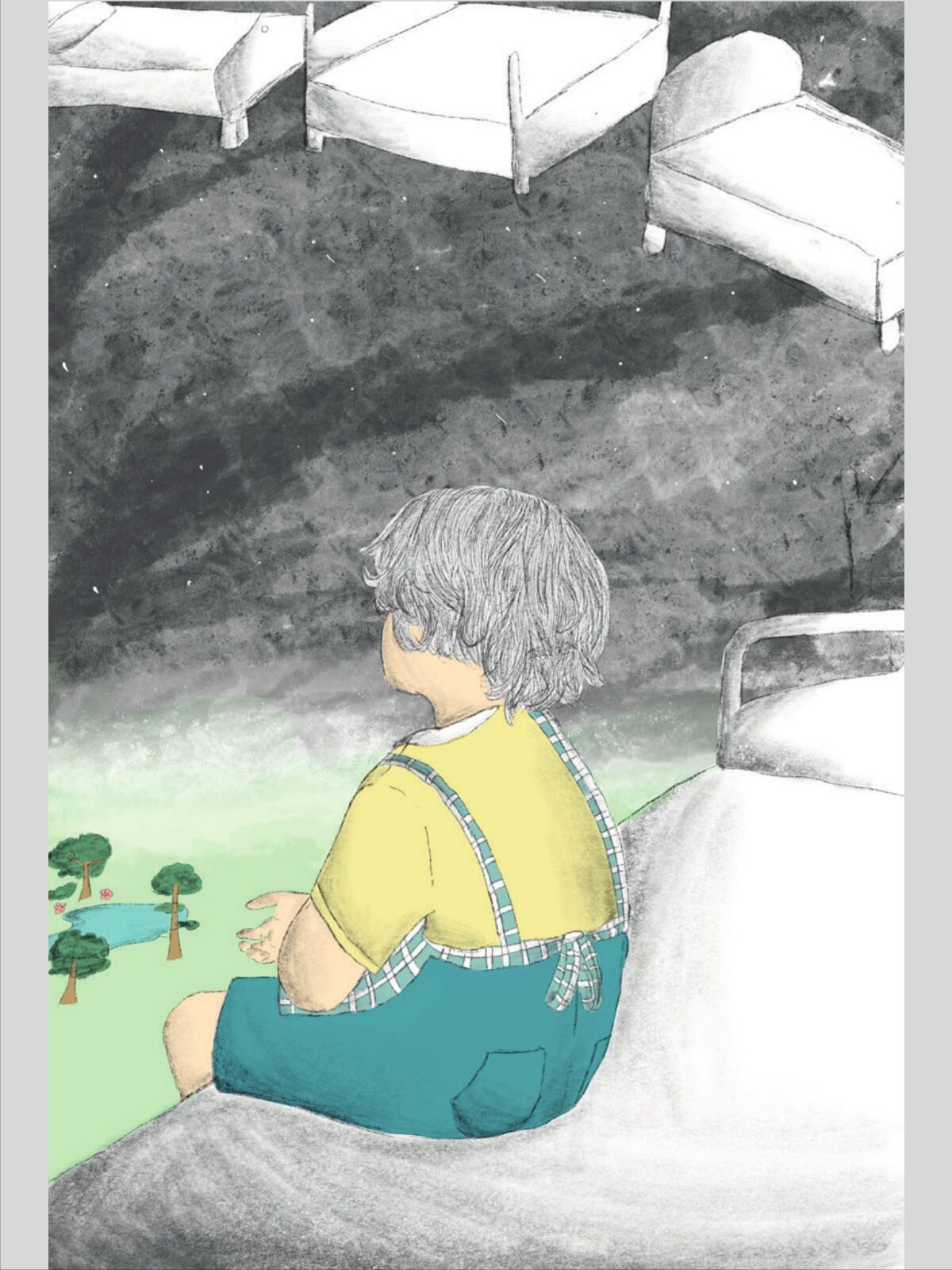 'Las camas flotantes', ilustración de Norella Magdaniel's. Parte de 'La luz de las cosas' de Juan Manuel Ruiz Jiménez.