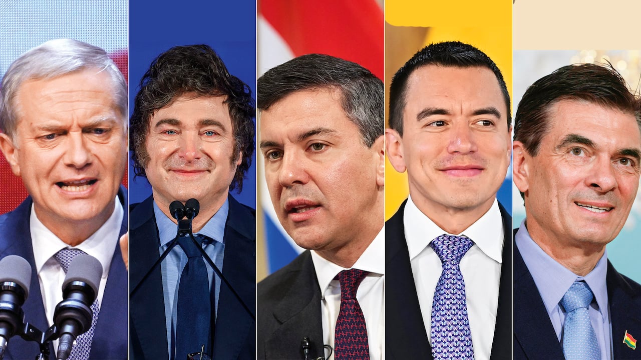 Jose Antonio Kas, Javier Milei, Santiago Peña, Daniel Noboa y Rodrigo Paz Pereira.