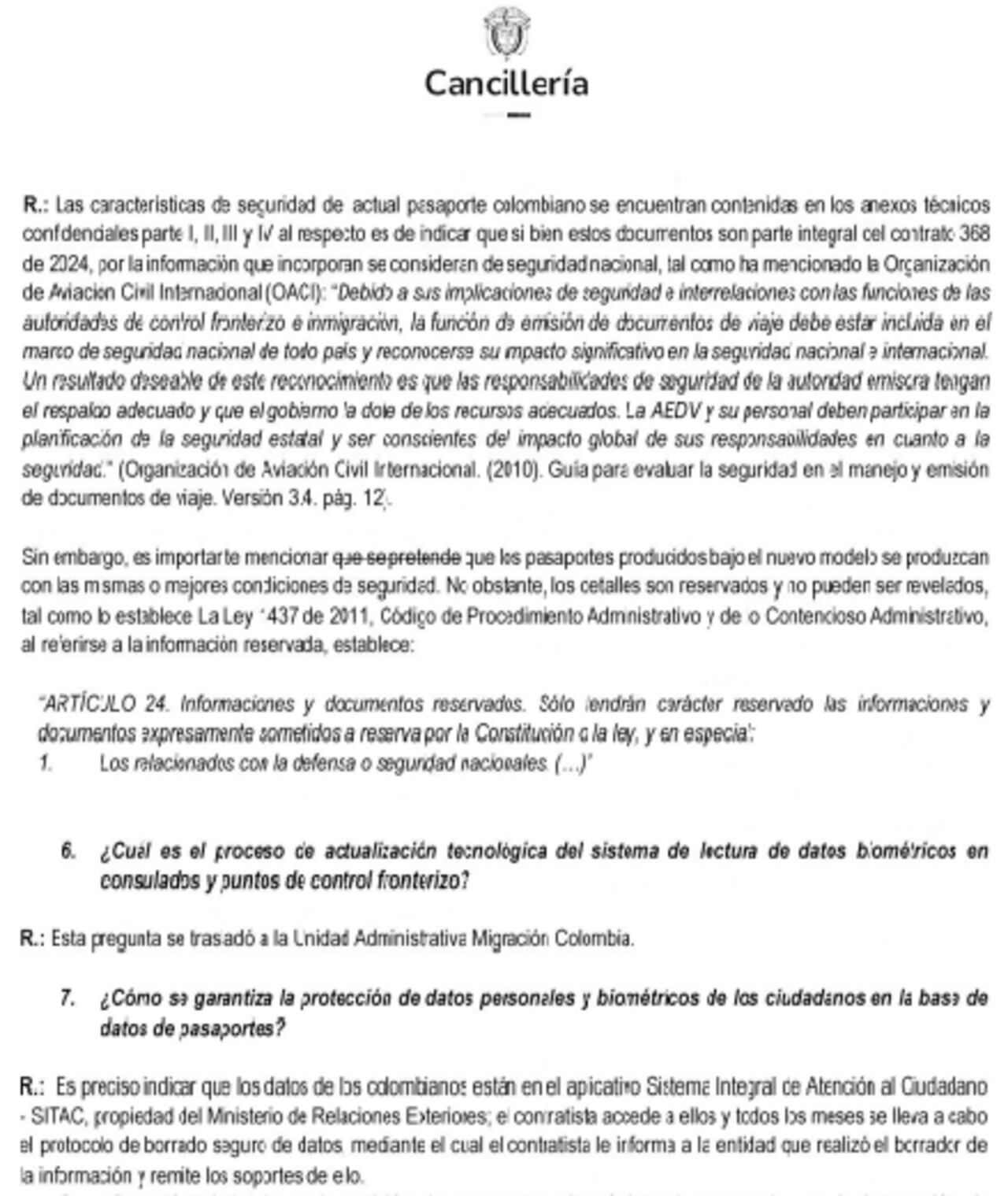La Cancillería confirmó que los datos de los colombianos para la expedición de pasaportes están en el aplicativo Sistema Integral de Atención al Ciudadano
- SITAC, que es de su propiedad.