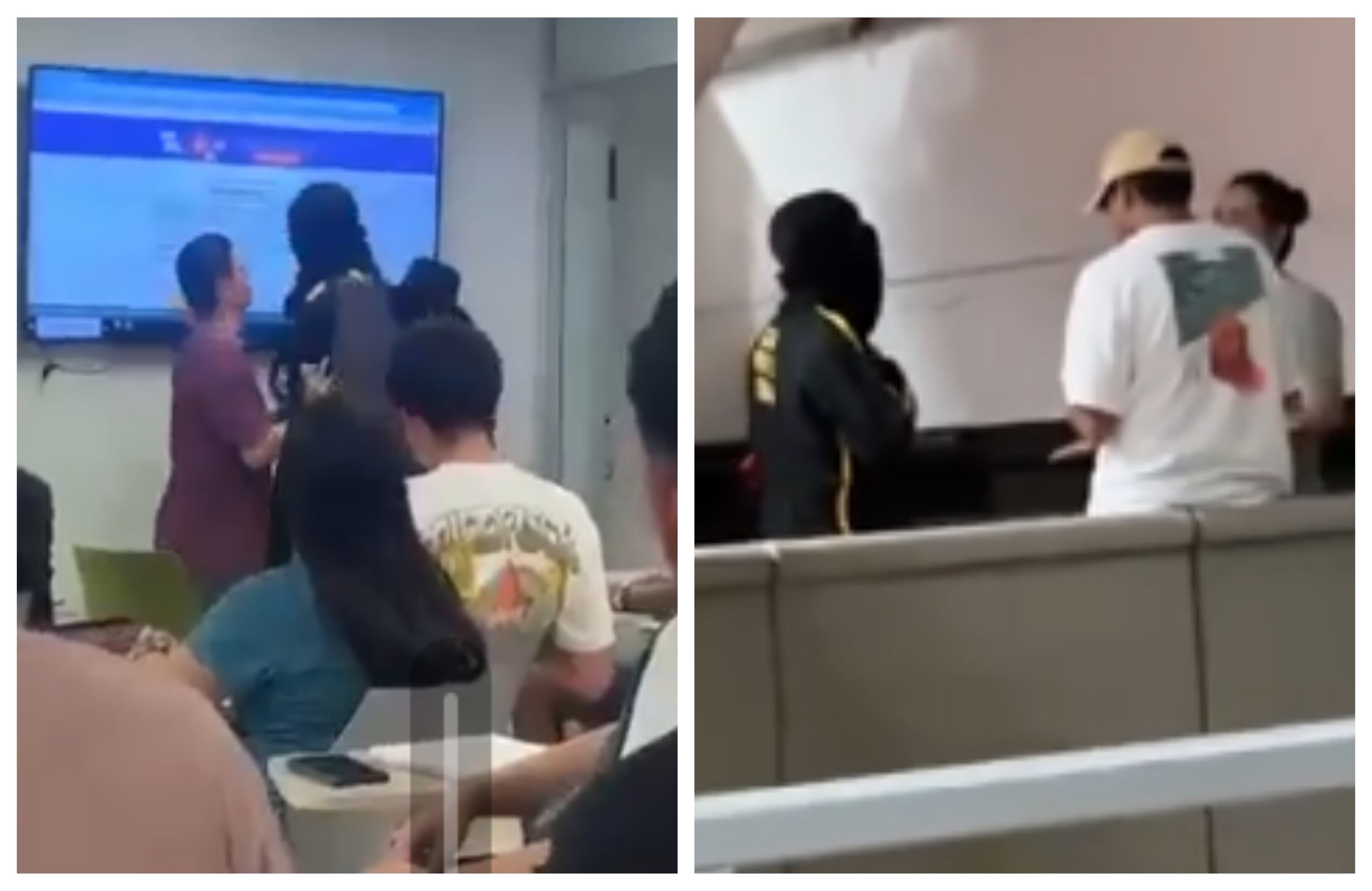 Profesor enfrenta a encapuchados en la Universidad Industrial de Santander (UIS) en Bucaramanga.