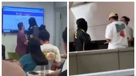 Profesor enfrenta a encapuchados en la Universidad Industrial de Santander (UIS) en Bucaramanga.