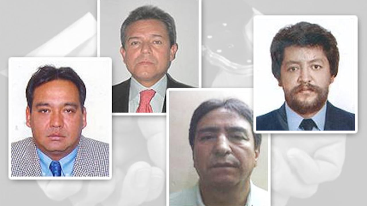 De izquierda a derecha, Óscar Humberto Sierra Pastrana, Álvaro Suárez Granados, Jaime García García y Miguel Antonio Monroy Ramírez, señalados por la Policía como cabecillas de la red de narcotráfico.