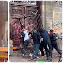 Manifestantes intentan ingresar al Palacio de Gobierno de Jalisco en México.
