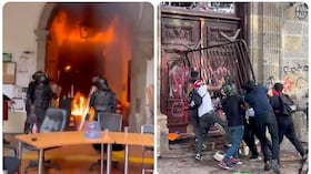 Manifestantes intentan ingresar al Palacio de Gobierno de Jalisco en México.