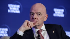 WASHINGTON, DC - APRIL 15: FIFA President Gianni Infantino speaks at the Semafor World Economy 2026 summit on April 15, 2026 in Washington, DC. The summit brings together business leaders and tech CEOs for discussions on economy, artificial intelligence and business trends. Alex Wong/Getty Images/AFP (Photo by ALEX WONG / GETTY IMAGES NORTH AMERICA / Getty Images via AFP)