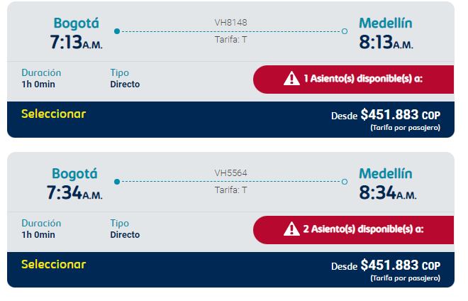 Vuelo Viva Air Bogotá - Medellín para el 2 de noviembre.