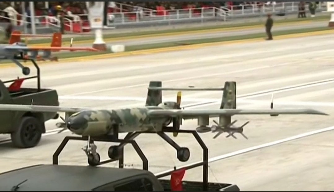 Drones iraníes de combate ensamblados en Venezuela y que hacen parte del equipamiento de las Fuerzas Militares que se han venido fortaleciendo en el régimen de Nicolás Maduro.