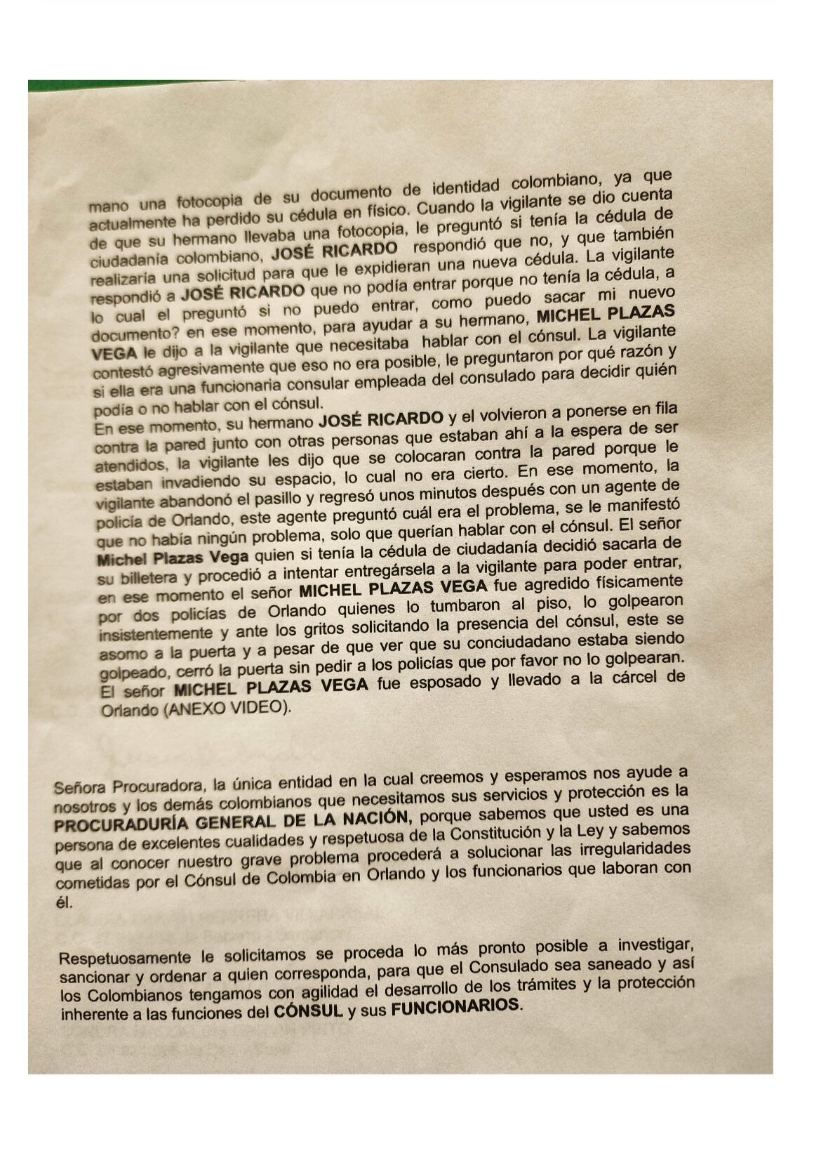 Queja Procuraduría consulado de Orlando