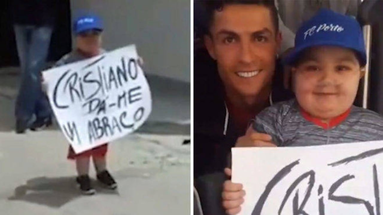 "Cristiano, dame un abrazo", decía el cartel del niño.