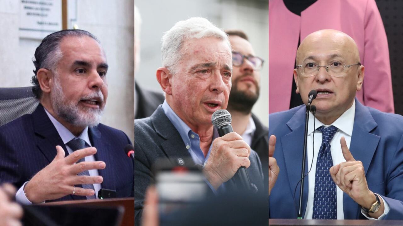 El ministro ad-hoc, Armando Benedetti, el expresidente Álvaro Uribe Vélez, y el ministro Eduardo Montealegre.