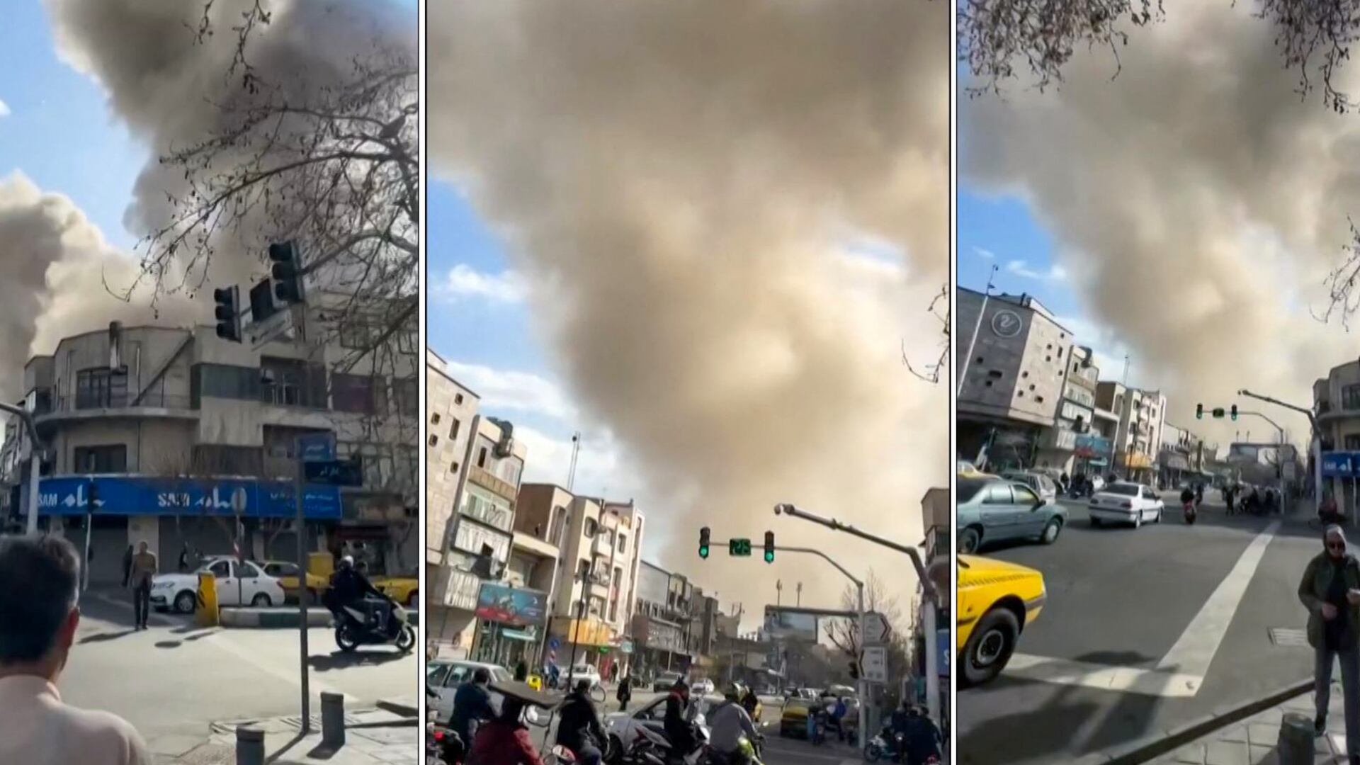 Impacto de un bombardeo con columnas de humo visibles tras las explosiones registradas durante la ofensiva militar.