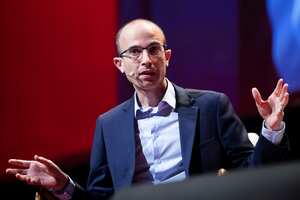 Israeli author, historian and professor Yuval Noah Harari addresses after received a 'Doctor Honoris Causa' from the VUB University before a reading in Antwerp, on January 27, 2020. (Photo by KRISTOF VAN ACCOM / Belga / AFP) / Belgium OUT