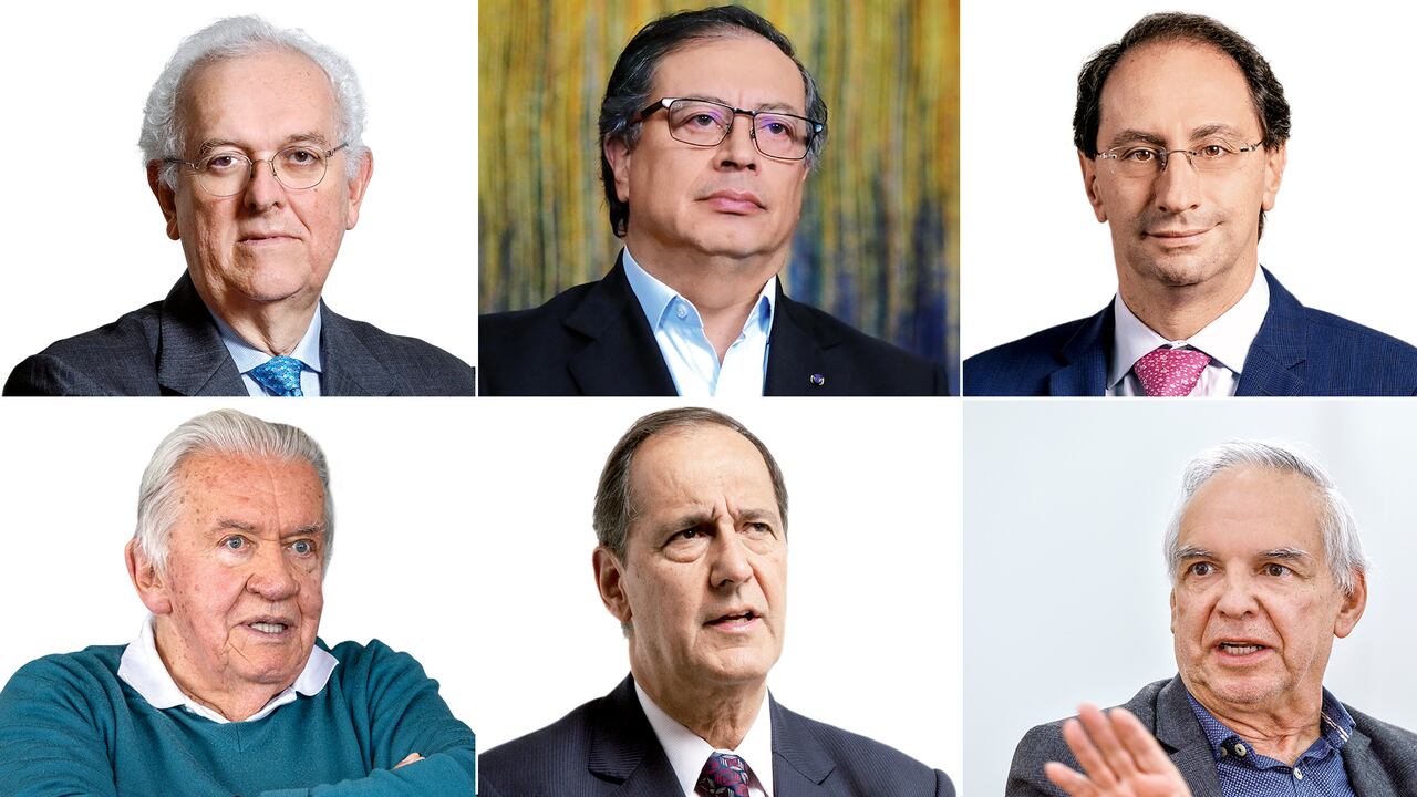 El presidente Petro planteó no mantener la regla fiscal. Los expertos económicos de pronuncian en torno al tema. De izquierda a derecha en la perte superior: José Antonio Ocampo, Gustavo Petro y José Manuel Restrepo; y en la inferior: Rudolf Hommes, Juan Camilo Restrepo y el ministro de Hacienda, Ricardo Bonilla.