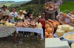 Productores rurales ofrecen quesos frescos, cuajadas y amasijos durante la Quesatón en distintos puntos de Bogotá.
