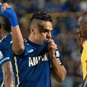 Falcao García celebrando su primer gol con Millonarios.