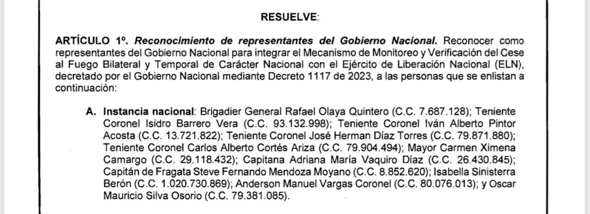 Resolución presidente Petro monitoreo cese al fuego con el ELN
