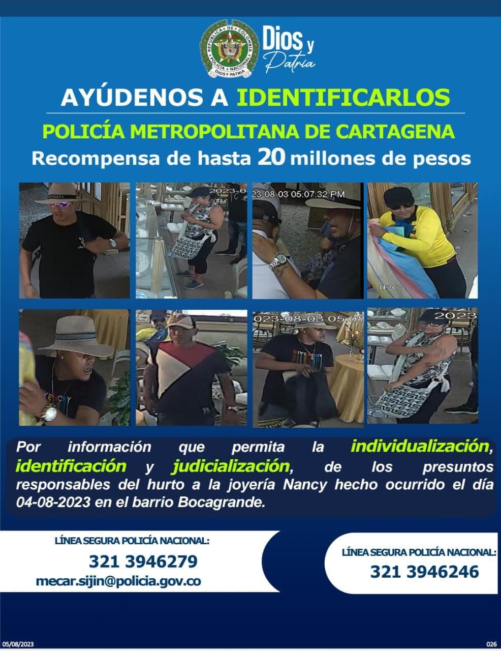 Buscados por hurto en Cartagena