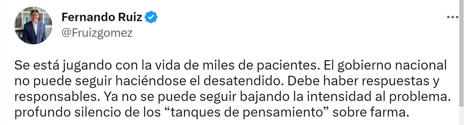 Tweet del exministro Fernando Ruiz.