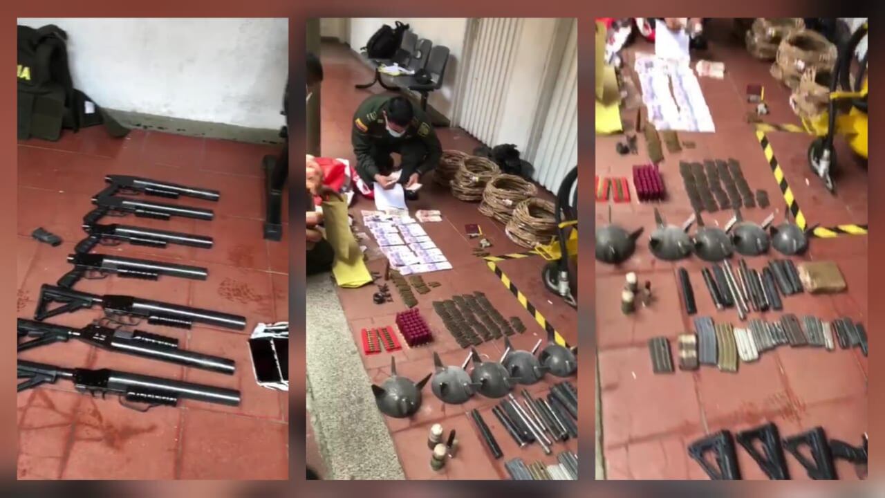 Arsenal decomisado en Cali en medio de actos vandálicos.