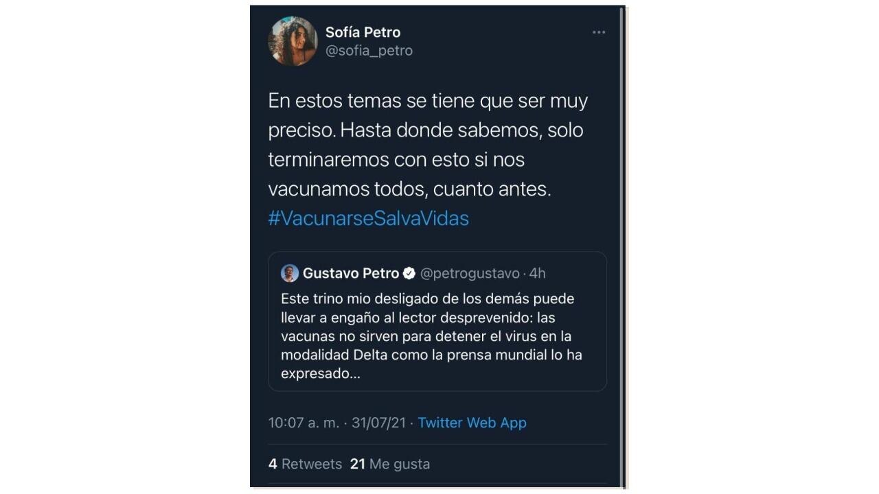 El trino crítico de la hija de Gustavo Petro contra su padre que borró de Twitter.