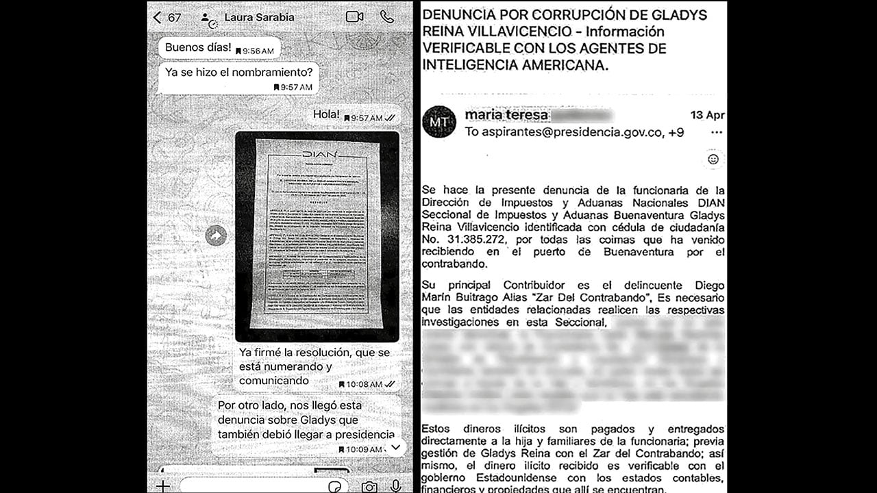 SEMANA había revelado las pruebas de la solicitud de Laura Sarabia a Luis Carlos Reyes para que nombrara a Gladys Reina en la sede de la Dian en Buenaventura.